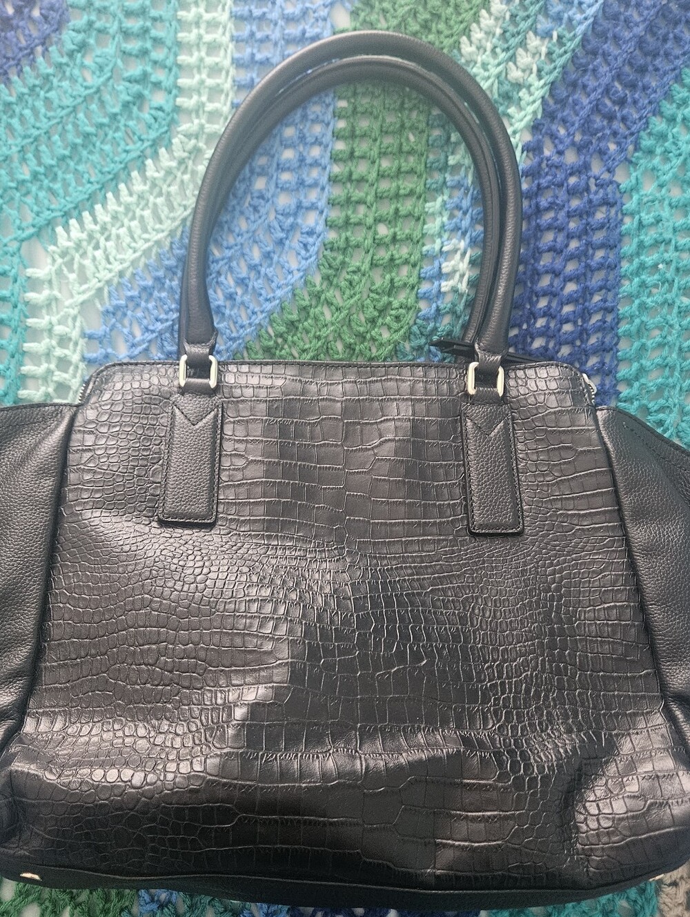 Banana Republic Mackenzie Double Zip Real Leather Gator Print Satchel. GUC